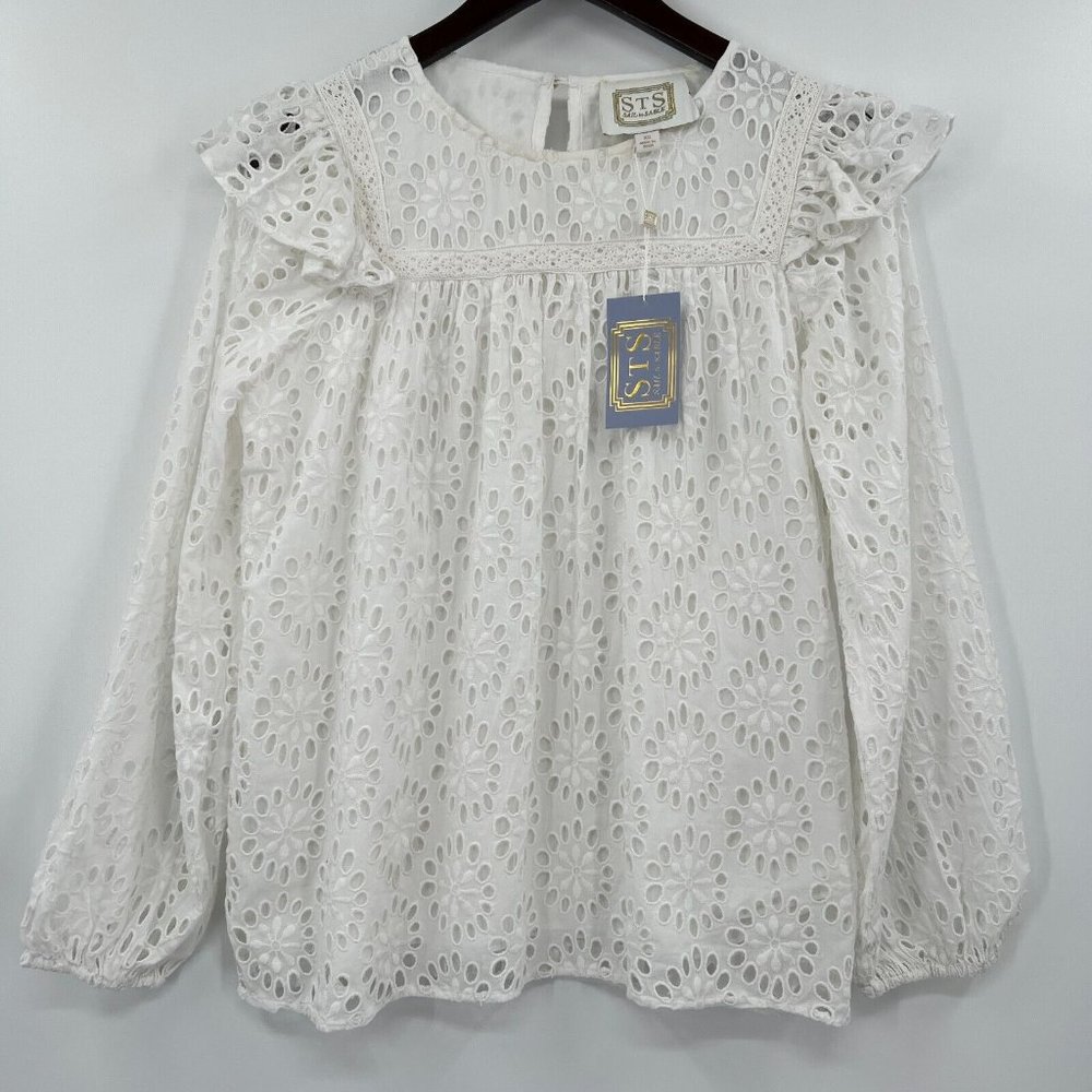 Sail to Sable STS Women's White Long Sleeve Eyelet Top Blouse sz XS NWT *READ - Picture 1 of 9